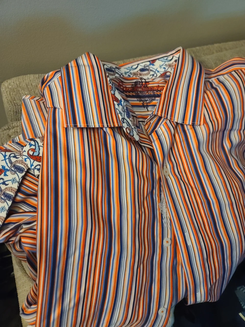 Robert Graham Men's Orange & Blue Striped Dress Shirt